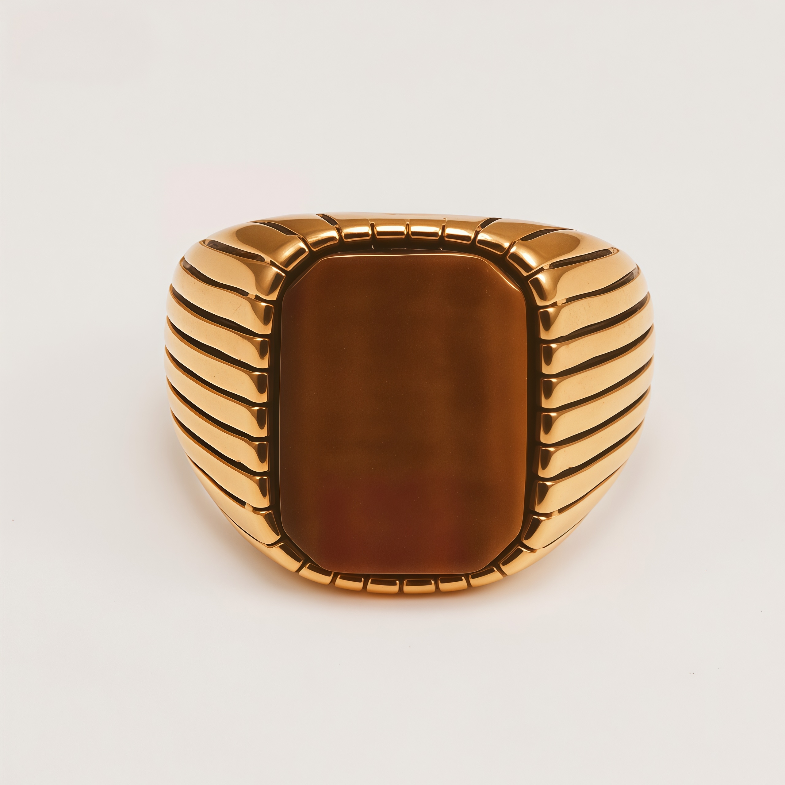 Classic Striped Stainless Steel Flat Gemstone Men's Ring | K00761JP