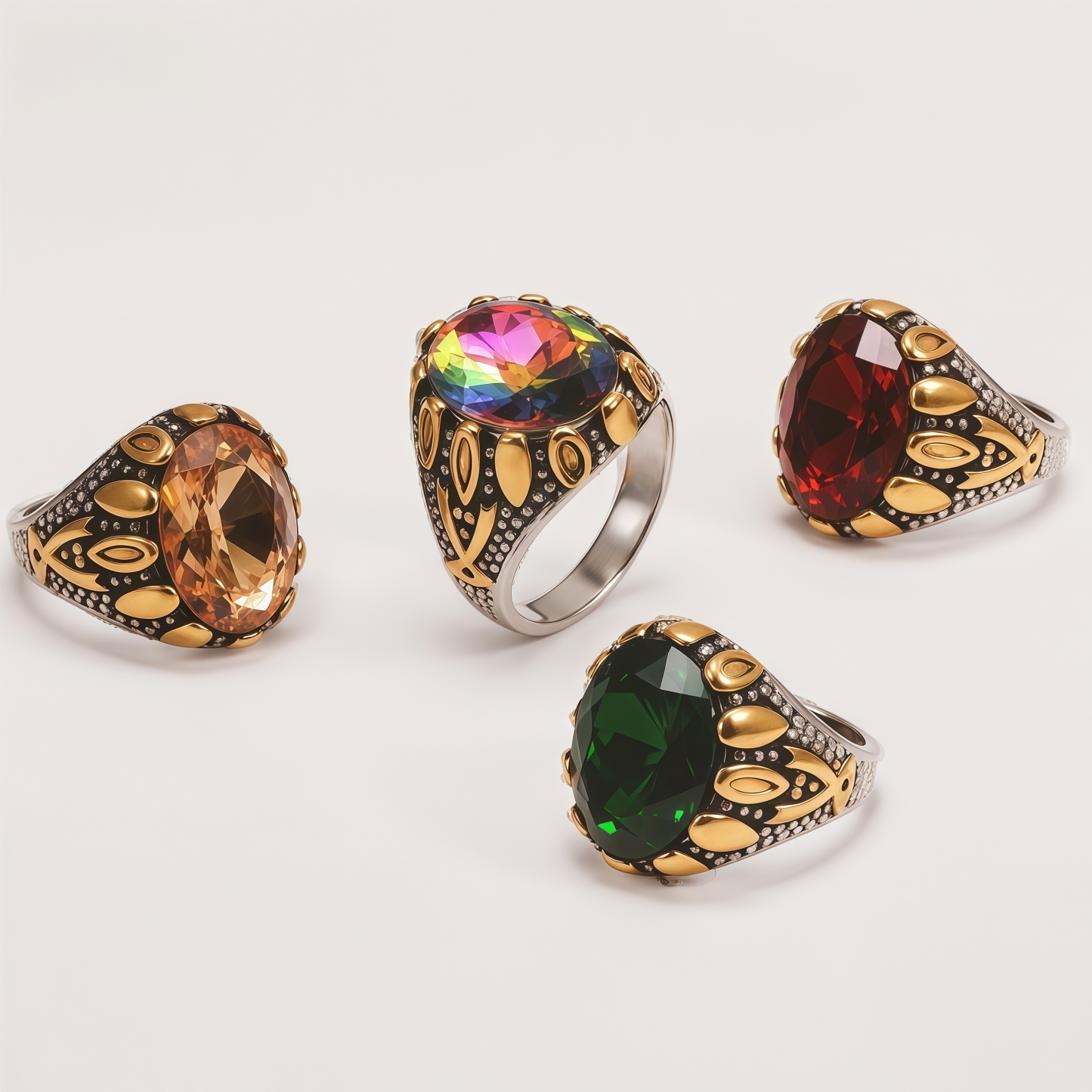 Men's Two-Tone Large Gemstone Vintage Pattern Bold Ring | K00717JJ