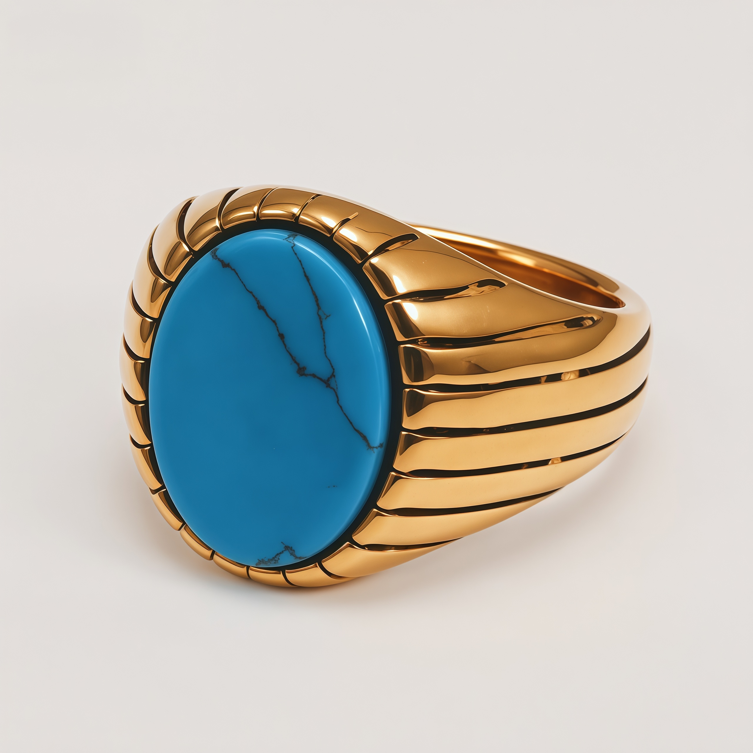 Vintage Gemstone Ring Men's Two-Tone Gold & Silver Stainless Steel Ring | K002193J
