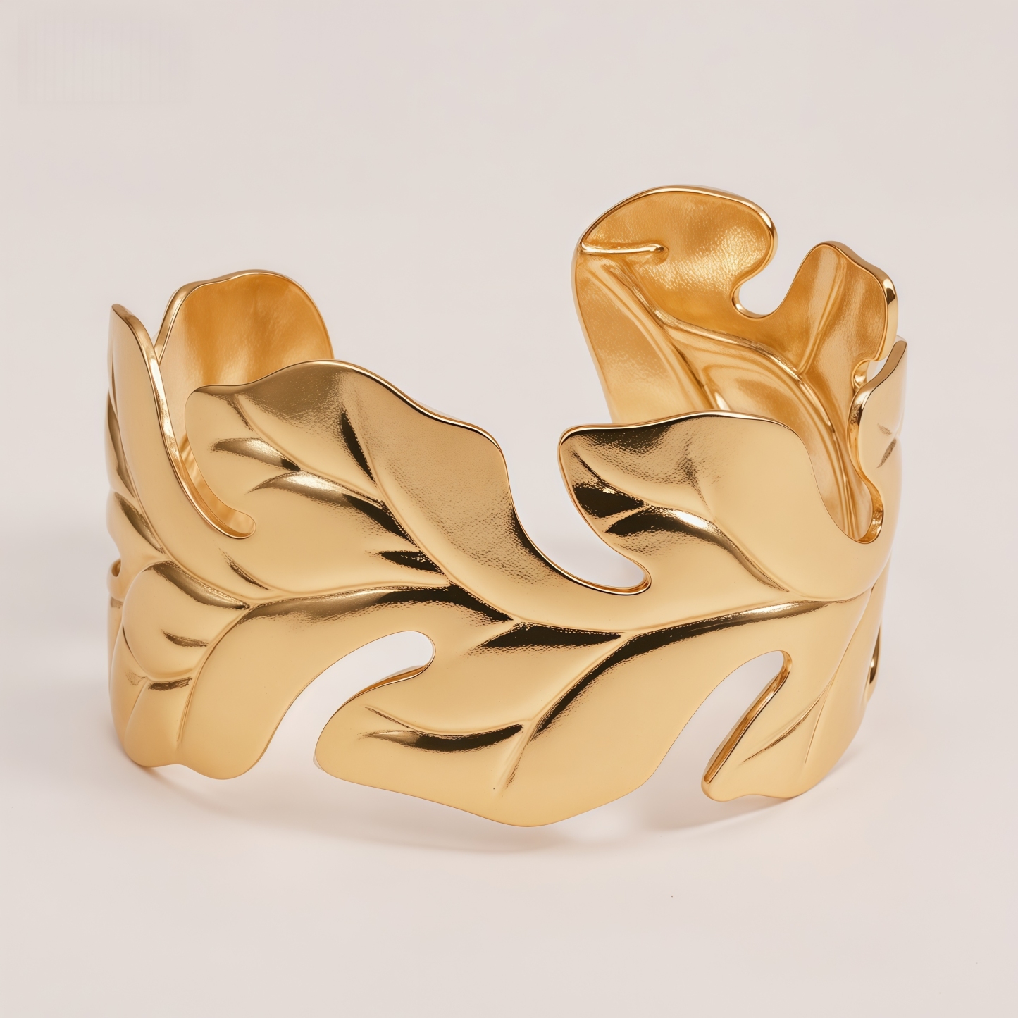 Monstera Leaf Shaped Gold-Plated Open Cuff Bracelet for Women