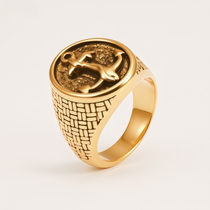 Vintage Men's Stainless Steel Anchor Signet Ring