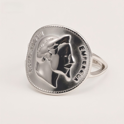 Stainless Steel Vintage Napoleon Coin Embossed - Retro Style Men's Ring