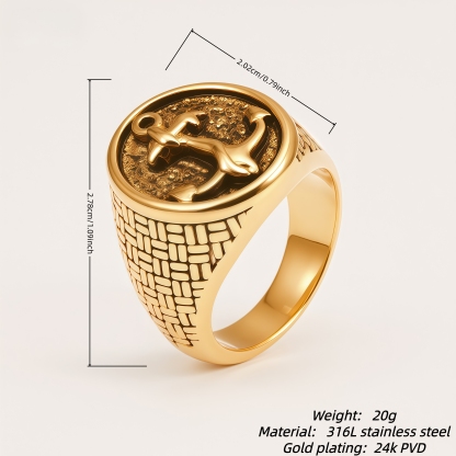 Vintage Men's Stainless Steel Anchor Signet Ring
