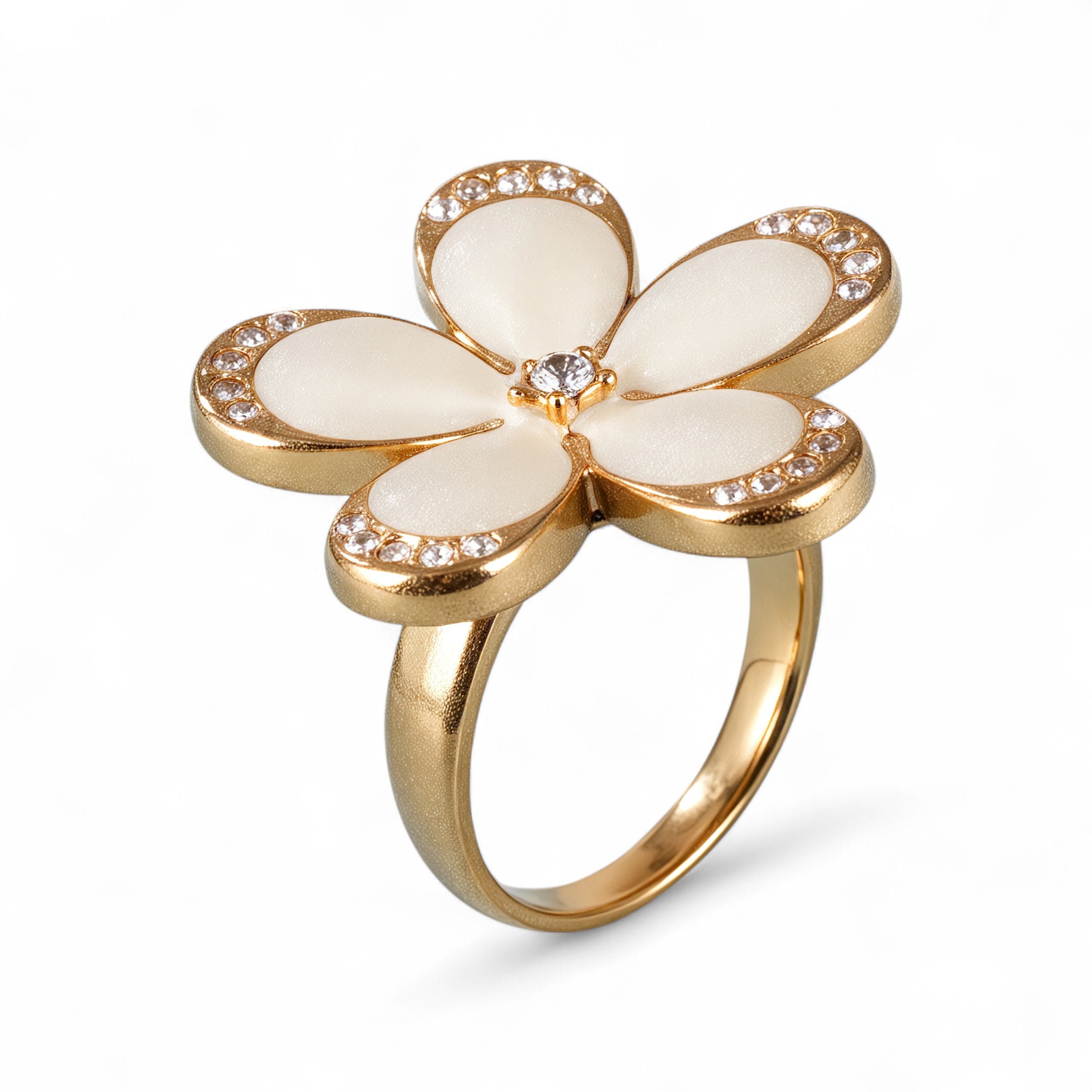 Fashion Flower Creative Design Diamond-Encrusted Stainless Steel Women's Ring丨C-310J-JinBaoJewerly