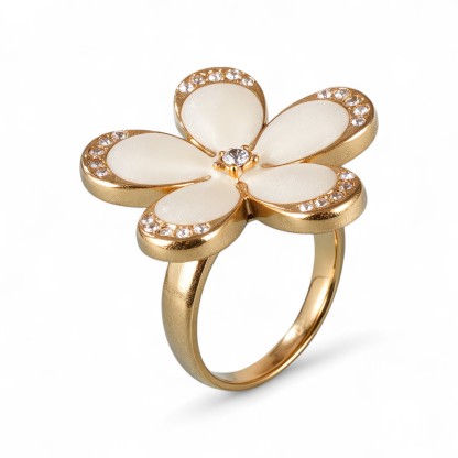 Fashion Flower Creative Design Diamond-Encrusted Stainless Steel Women's Ring丨C-310J-JinBaoJewerly