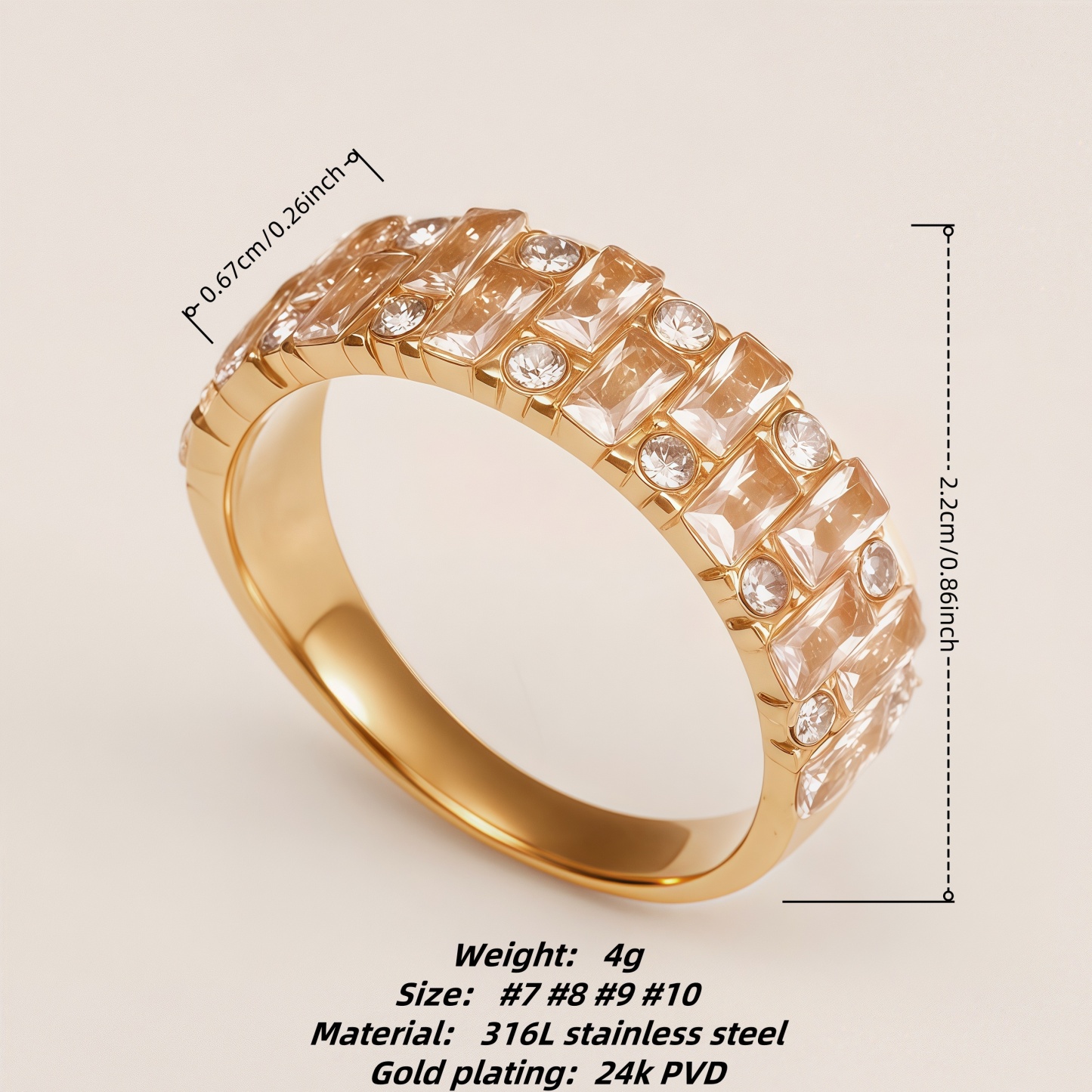 Vintage Champagne Diamond Stainless Steel Luxury Women's Ring | N001995J-JinBaoJewerly