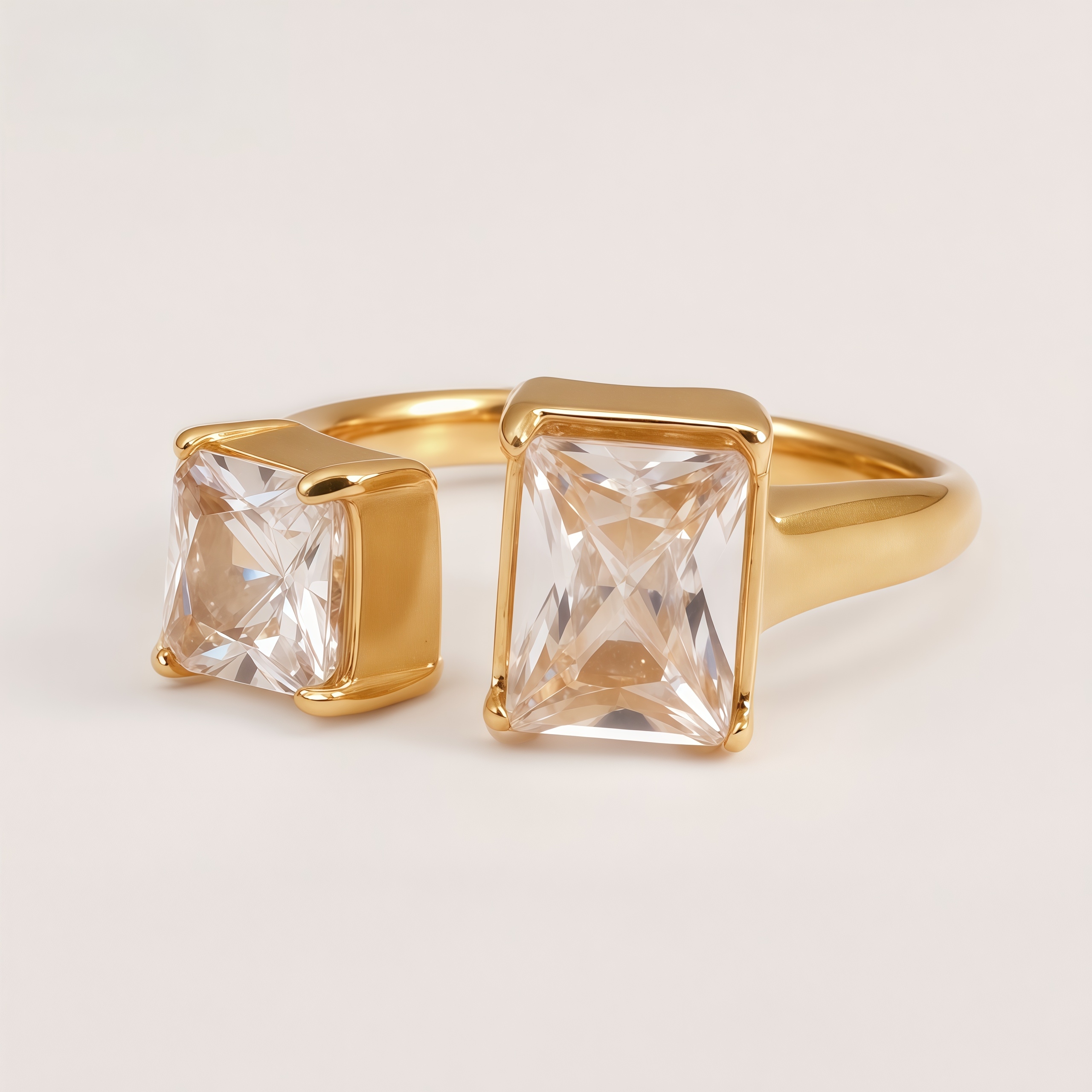 Women's Gold-Tone Square Double Gemstone Open Ring