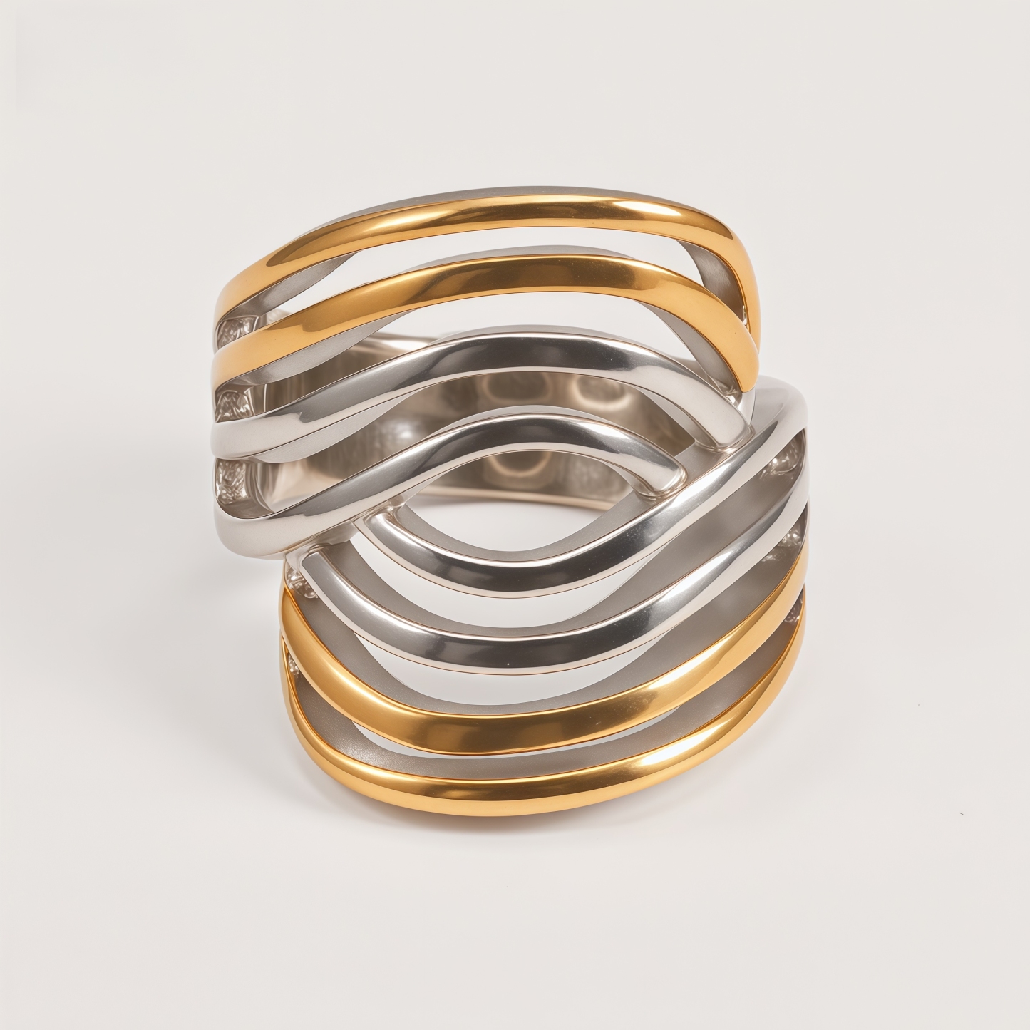 Geometric Layered Design Ring Women's Elegant Stainless Steel Ring | G00915
