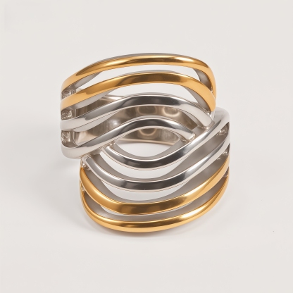 Geometric Layered Design Ring Women's Elegant Stainless Steel Ring | G00915