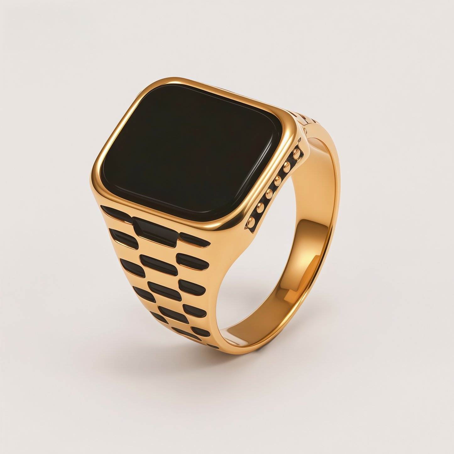 Vintage Square Stone Onyx Textured Band Multi Style Men's Ring | K002750