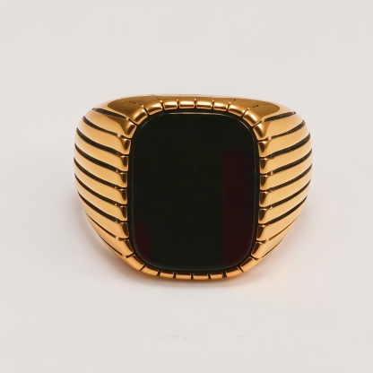 Classic Striped Stainless Steel Flat Gemstone Men's Ring | K00761JP