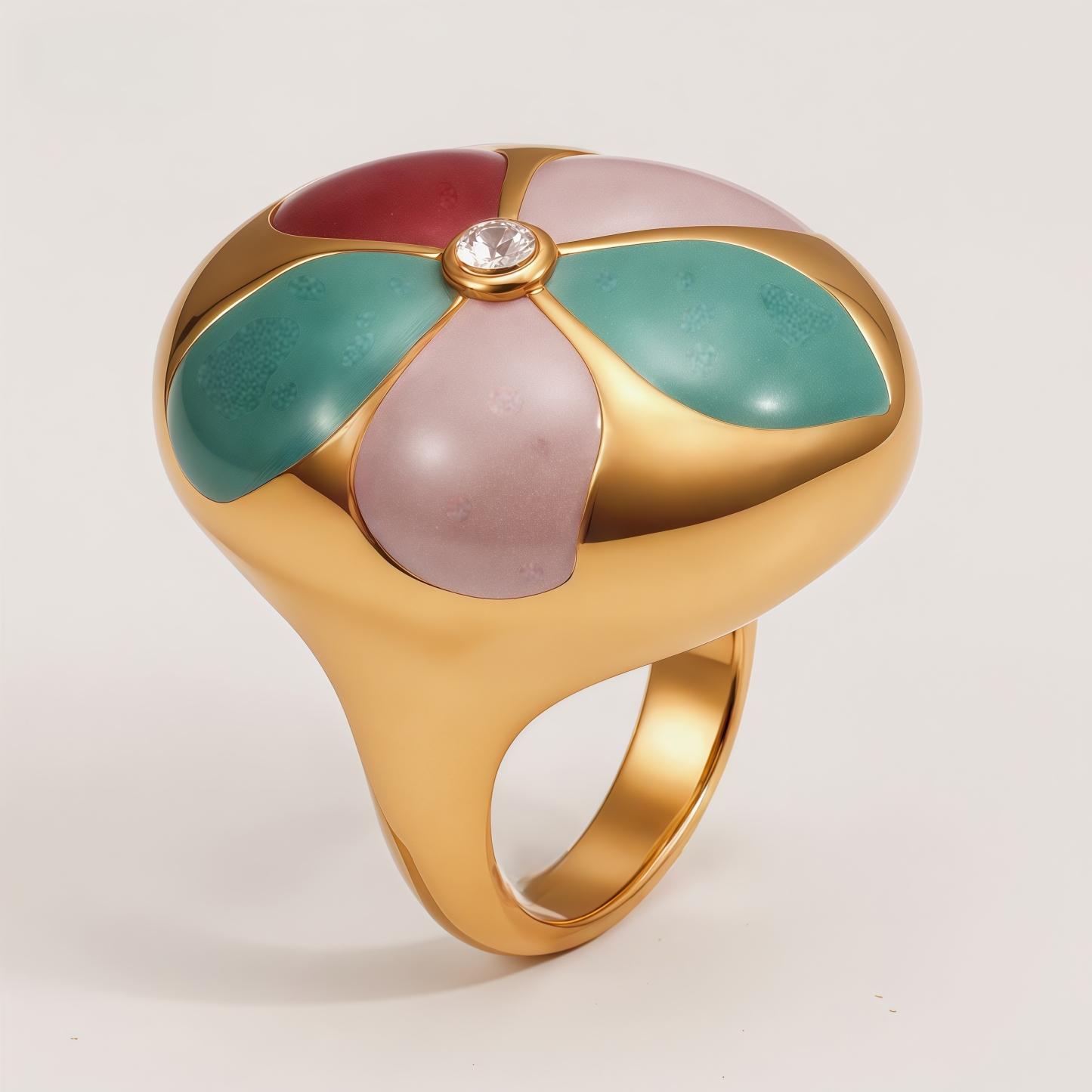Stainless Steel 24K Block Enamel Flower Women's Ring | G004683J