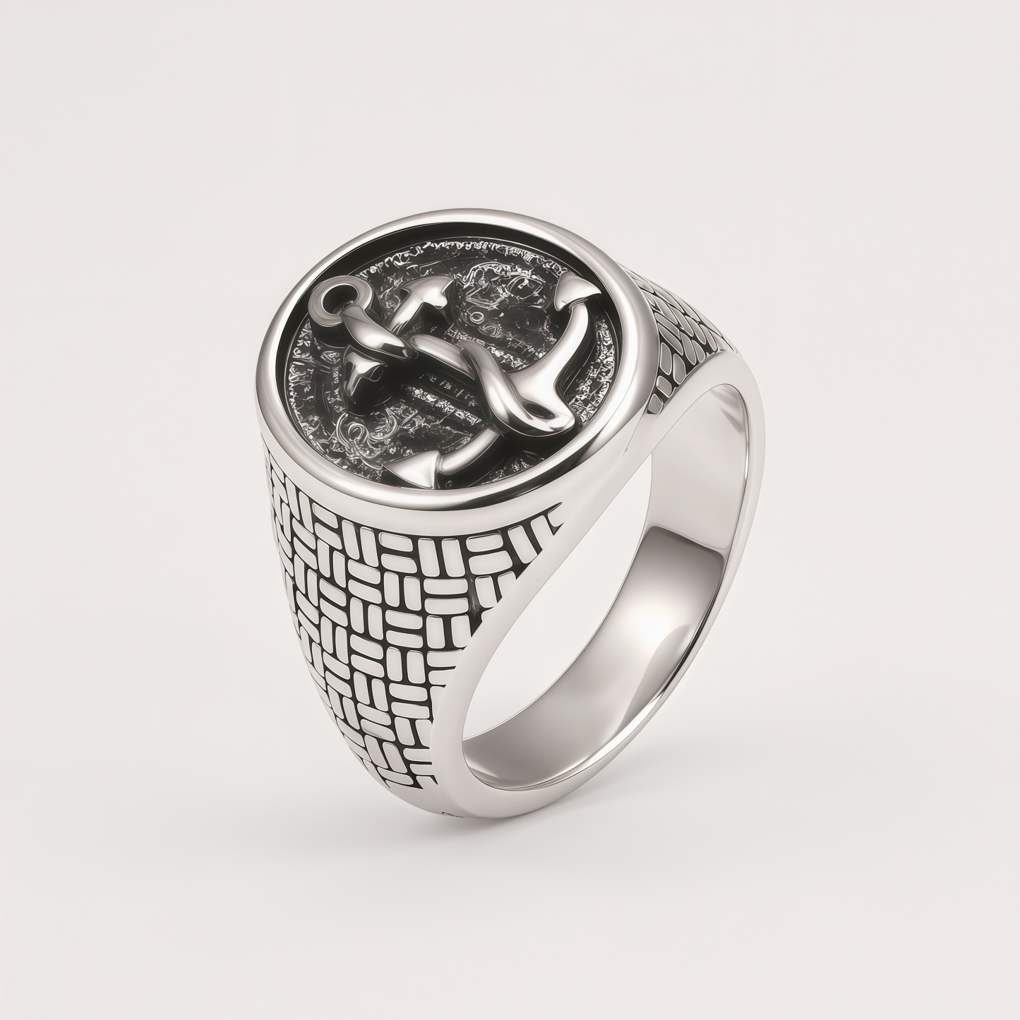 Vintage Men's Stainless Steel Anchor Signet Ring