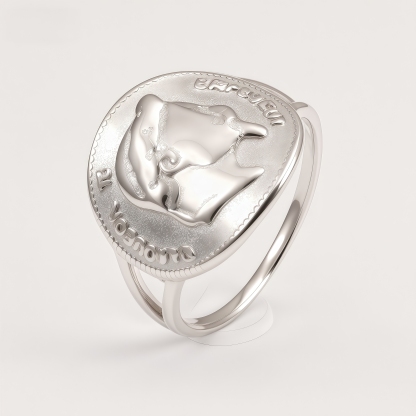 Stainless Steel Vintage Napoleon Coin Embossed - Retro Style Men's Ring