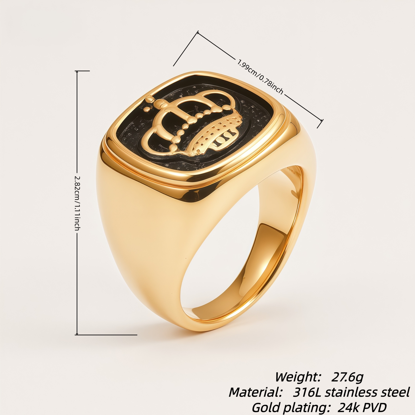 Vintage Gold Plated Crown Stainless Steel Hypoallergenic Men's Ring | DZ992