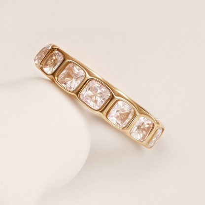 Diamond - Inlaid Wide Stainless Steel Unique Women's Ring | N001948J-JinBaoJewerly