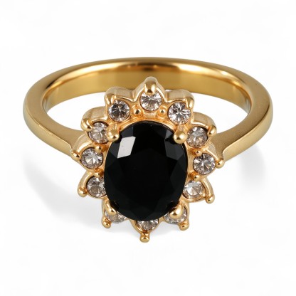 Stylish Black Gemstone Flower-Shaped Stainless Steel Women's Ring丨BL504J-JinBaoJewerly