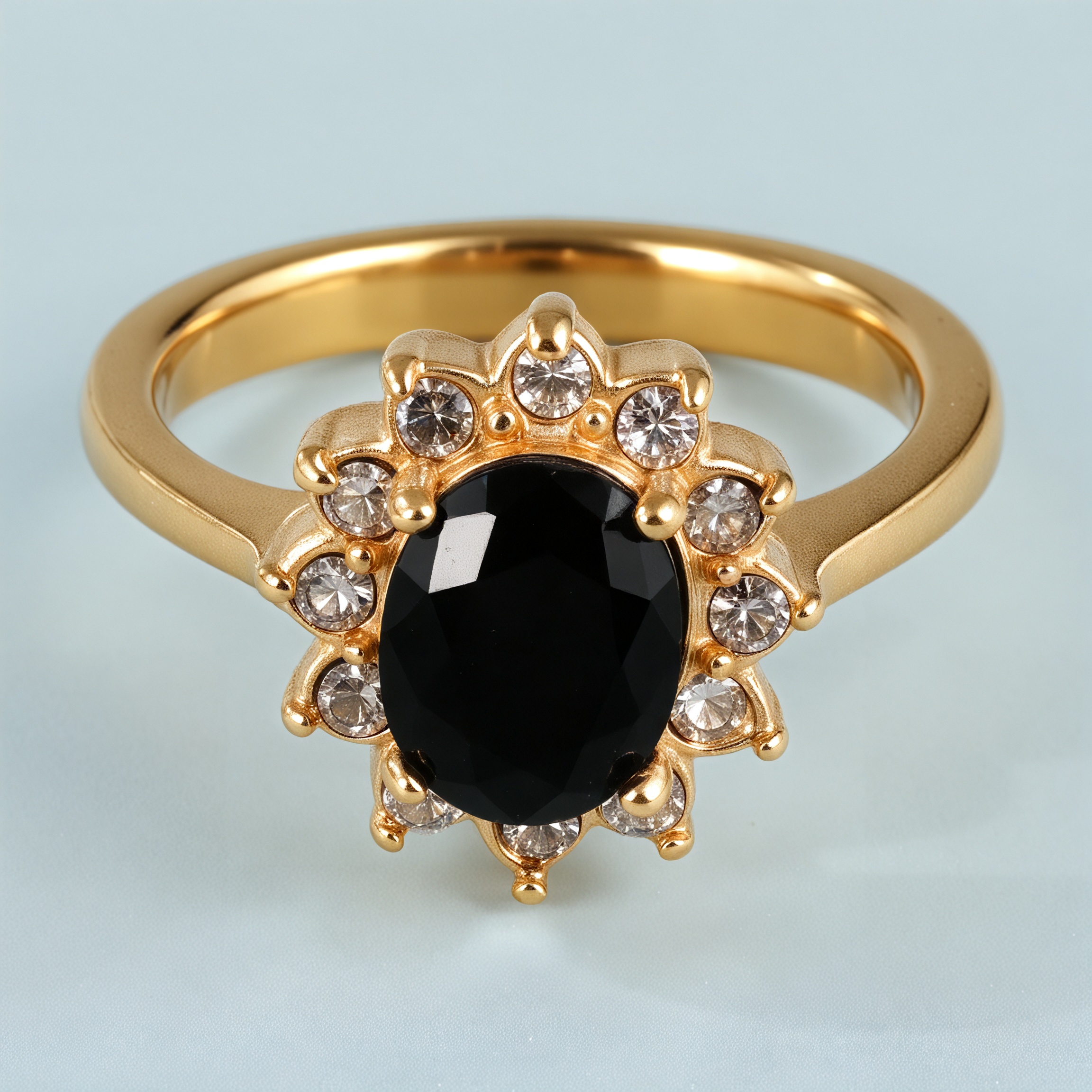 Stylish Black Gemstone Flower-Shaped Stainless Steel Women's Ring丨BL504J-JinBaoJewerly