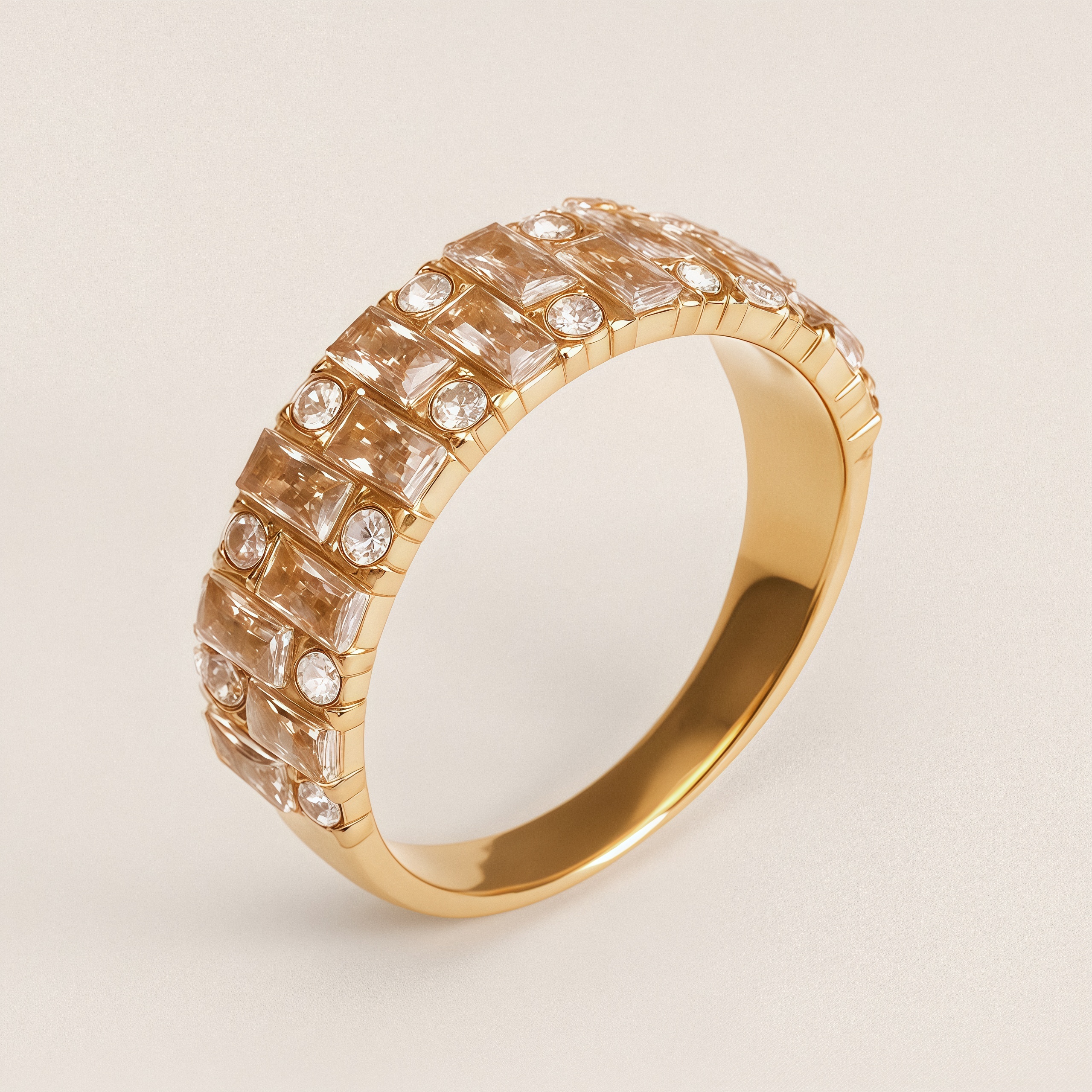 Vintage Champagne Diamond Stainless Steel Luxury Women's Ring | N001995J-JinBaoJewerly