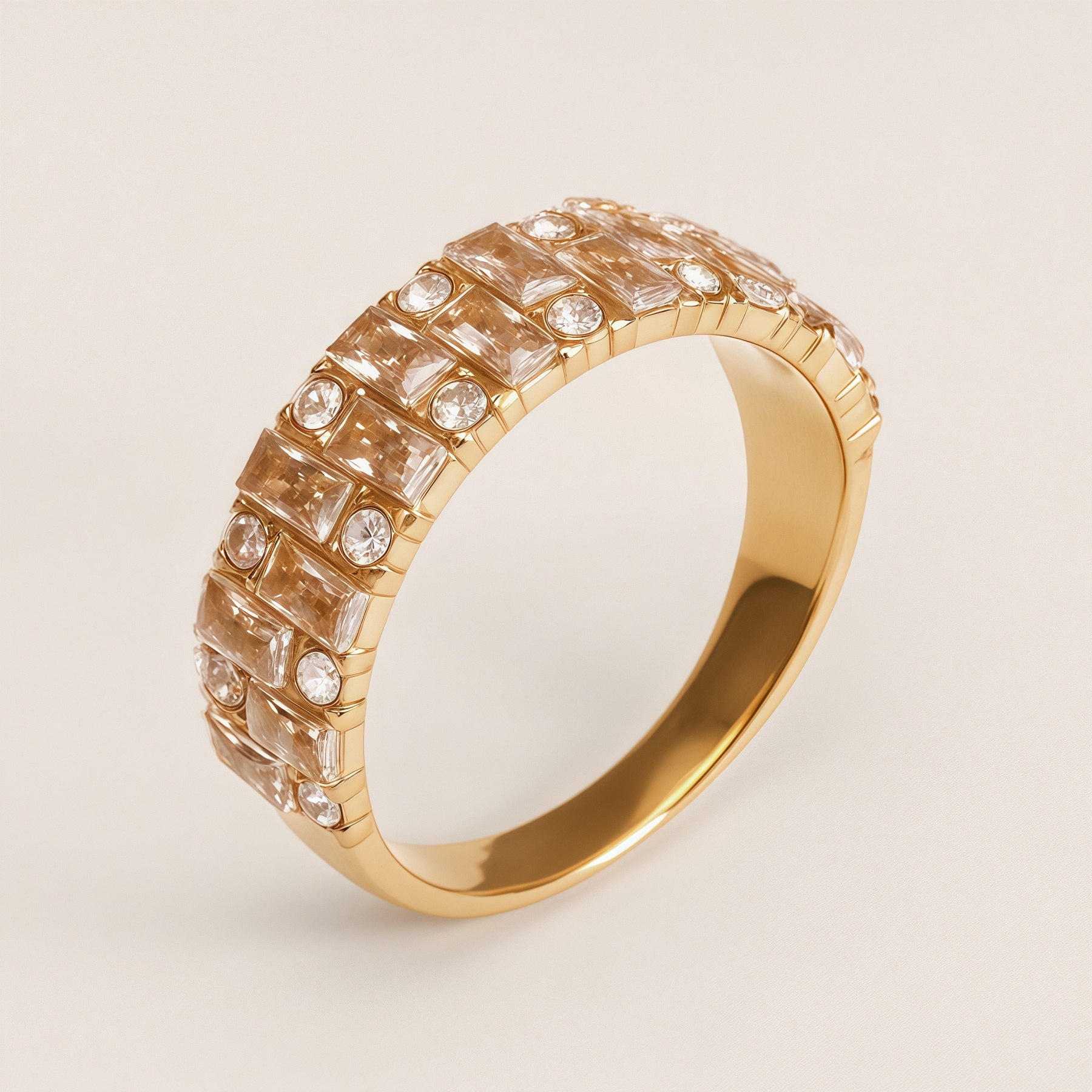 Vintage Champagne Diamond Stainless Steel Luxury Women's Ring | N001995J-JinBaoJewerly