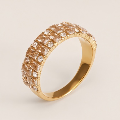 Vintage Champagne Diamond Stainless Steel Luxury Women's Ring | N001995J-JinBaoJewerly