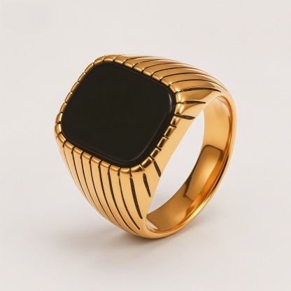 Classic Striped Stainless Steel Flat Gemstone Men's Ring | K00761JP