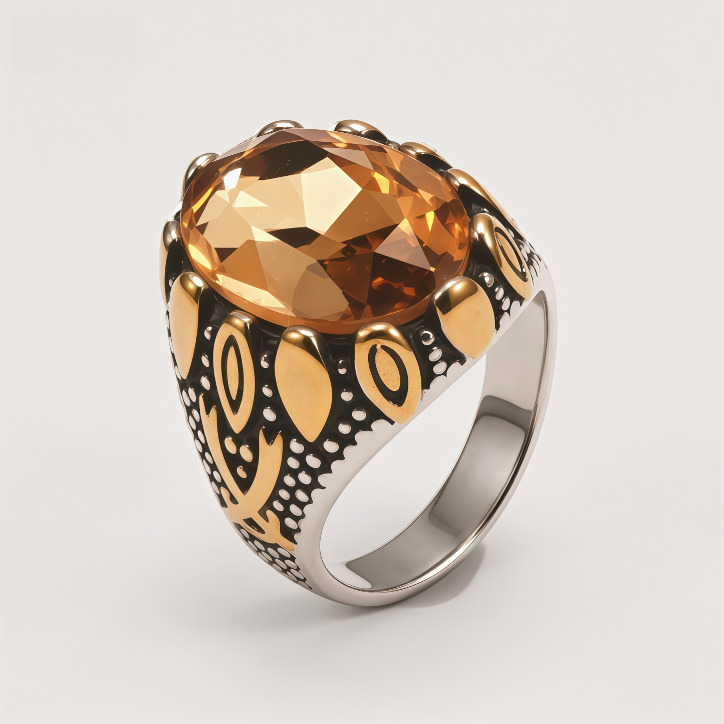 Men's Two-Tone Large Gemstone Vintage Pattern Bold Ring | K00717JJ