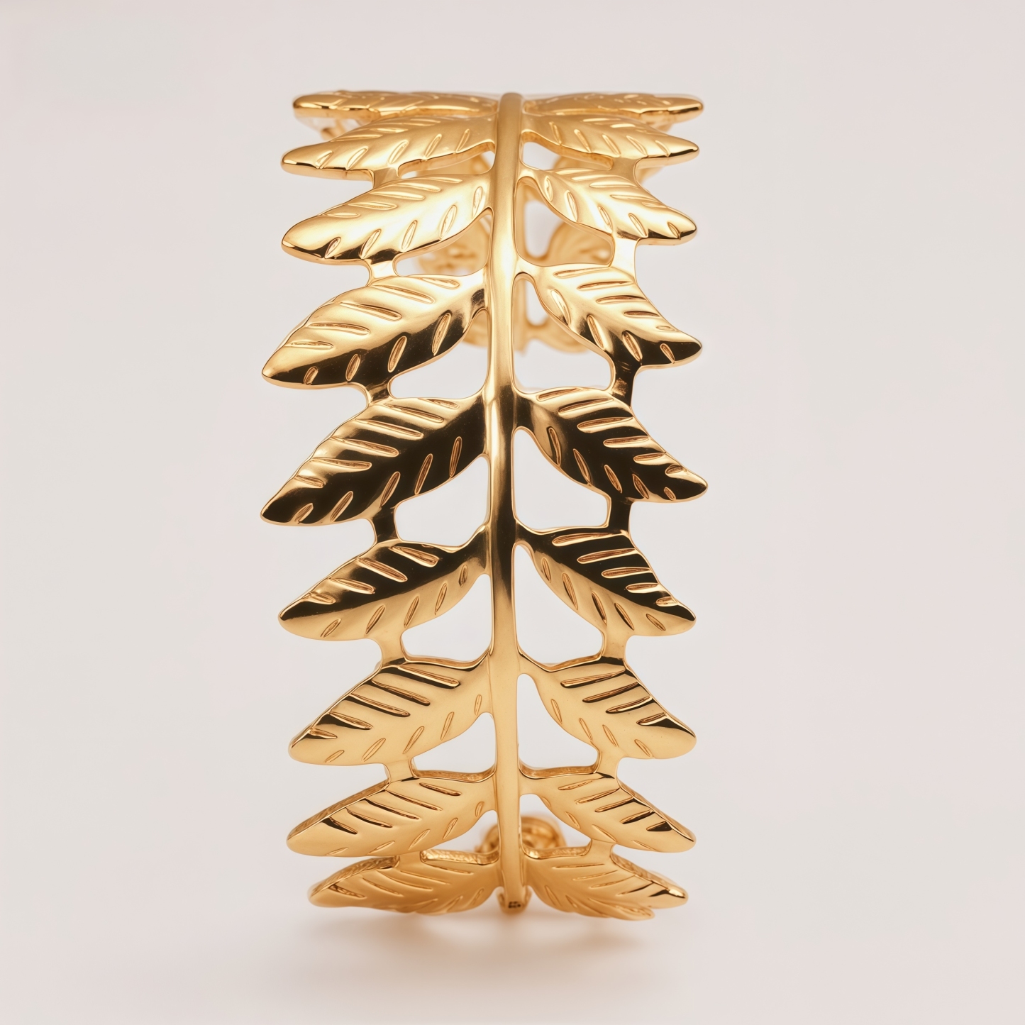 Fern Leaf Shaped Gold-Plated Open Cuff Bracelet for Women