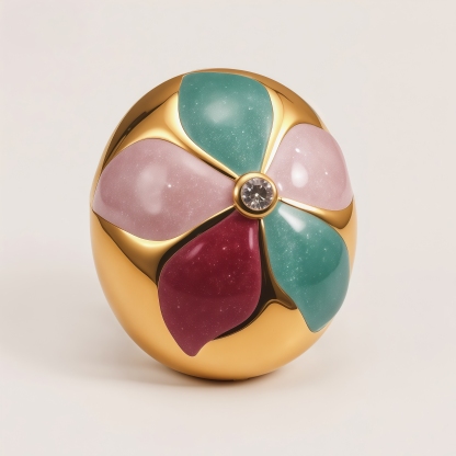 Stainless Steel 24K Block Enamel Flower Women's Ring | G004683J