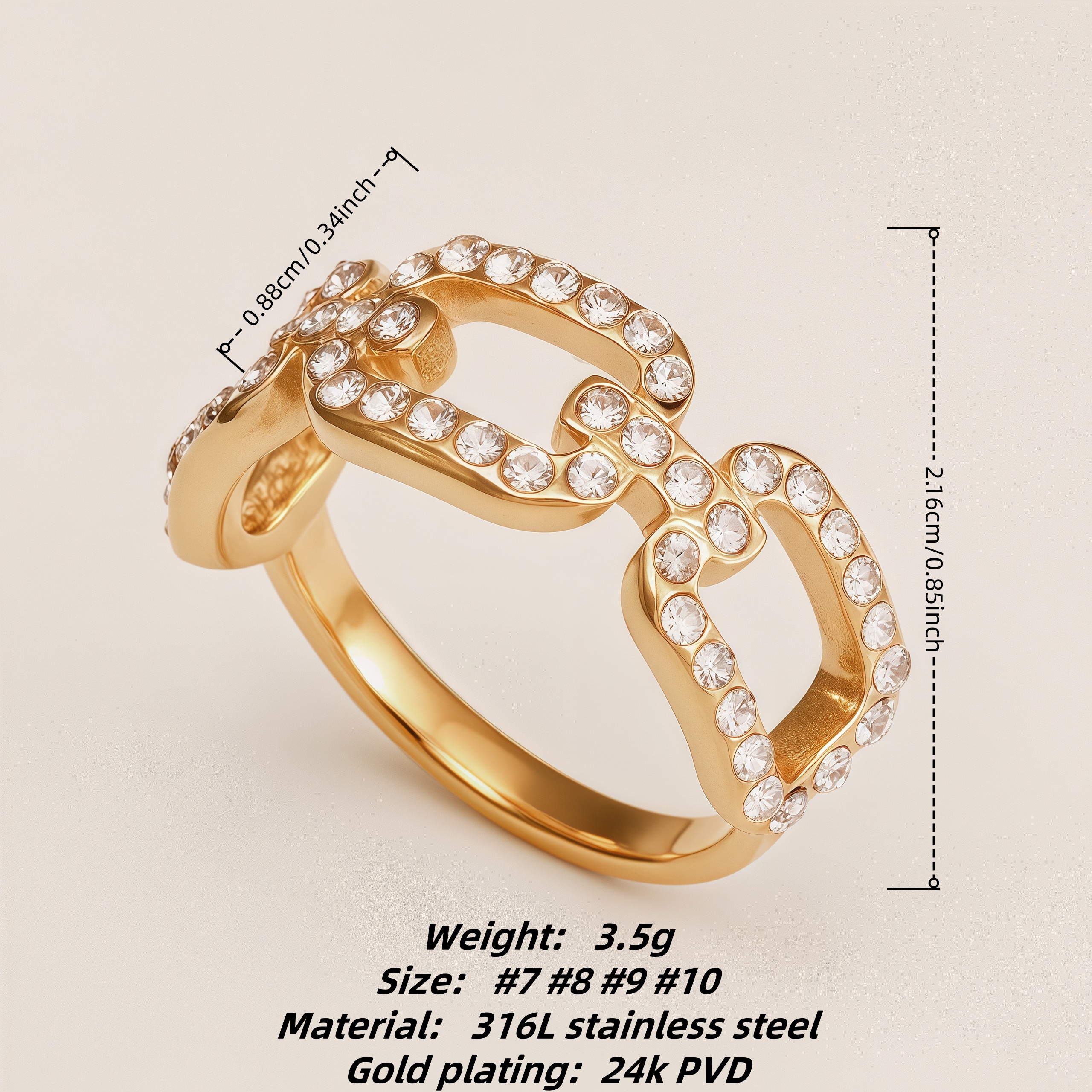Diamond - Inlaid Chain - Shaped Stainless Steel Luxury Women's Ring | N002005J-JinBaoJewerly