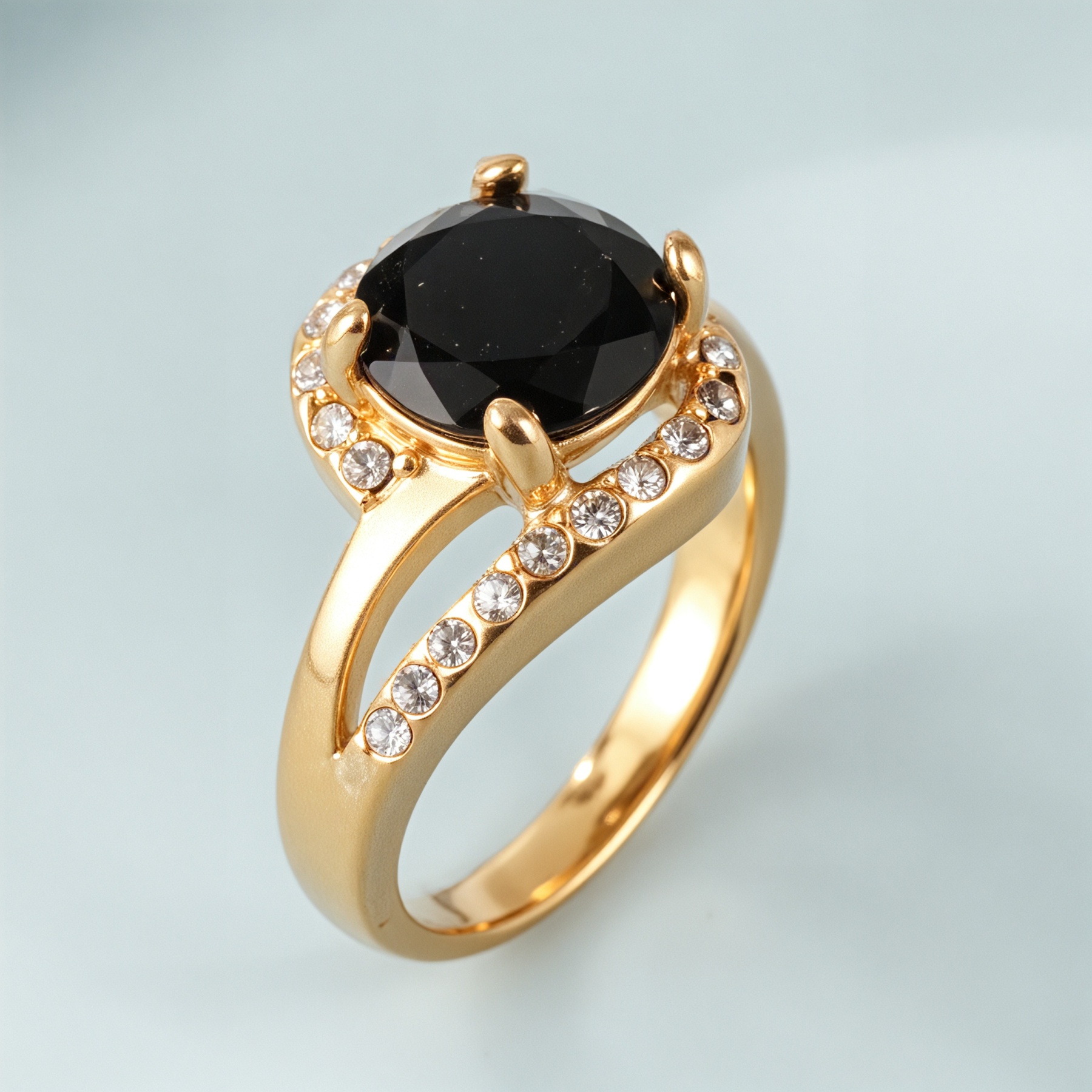 Elegant Gold Diamond-Encrusted Gemstones Stainless Steel Women's Ring丨PL122J-JinBaoJewerly