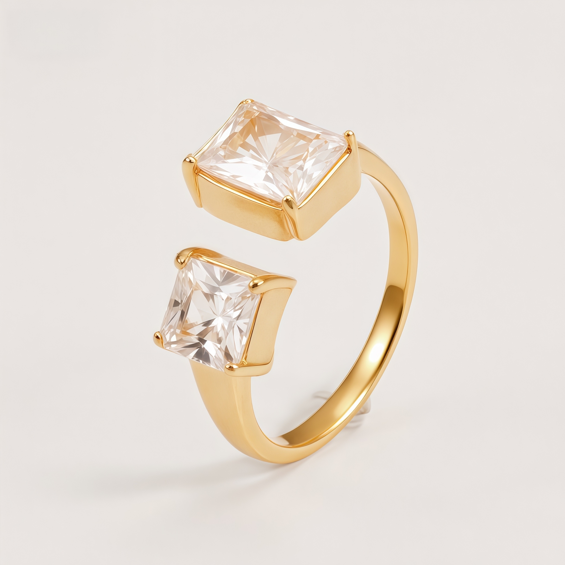 Women's Gold-Tone Square Double Gemstone Open Ring