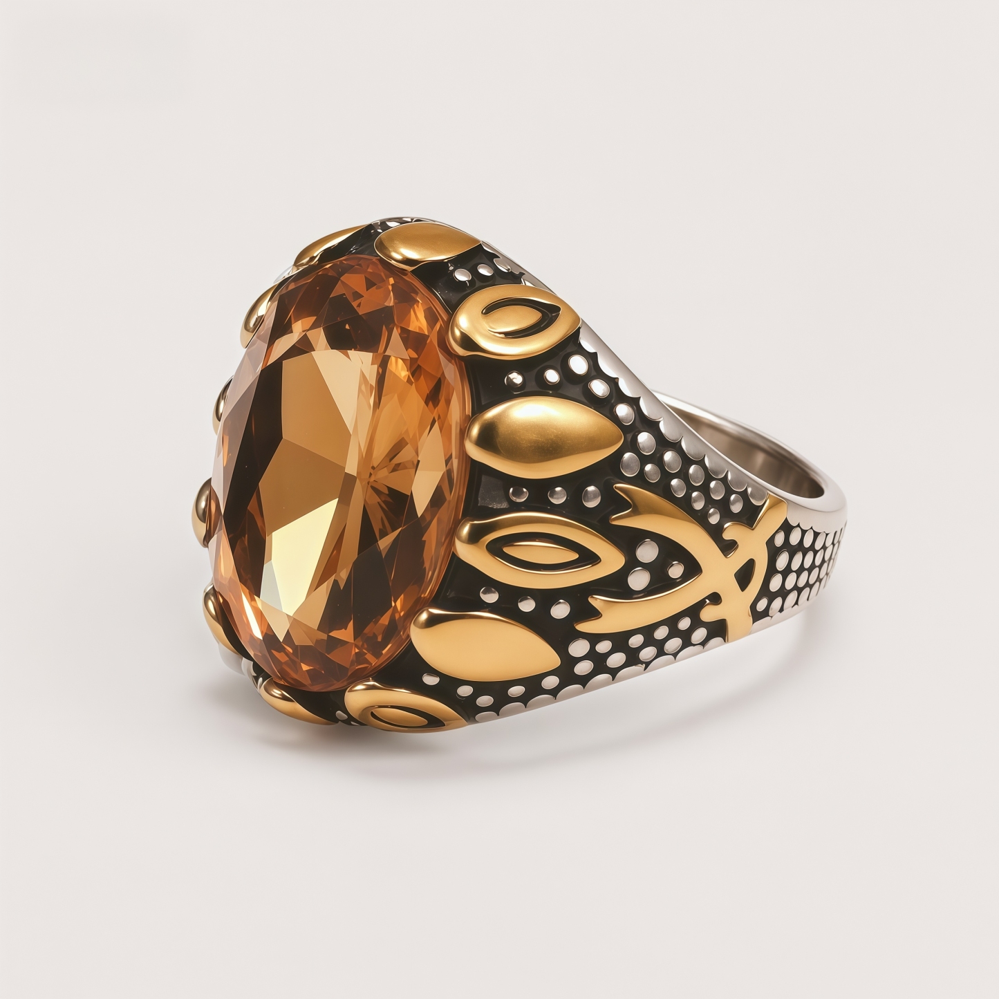 Men's Two-Tone Large Gemstone Vintage Pattern Bold Ring | K00717JJ