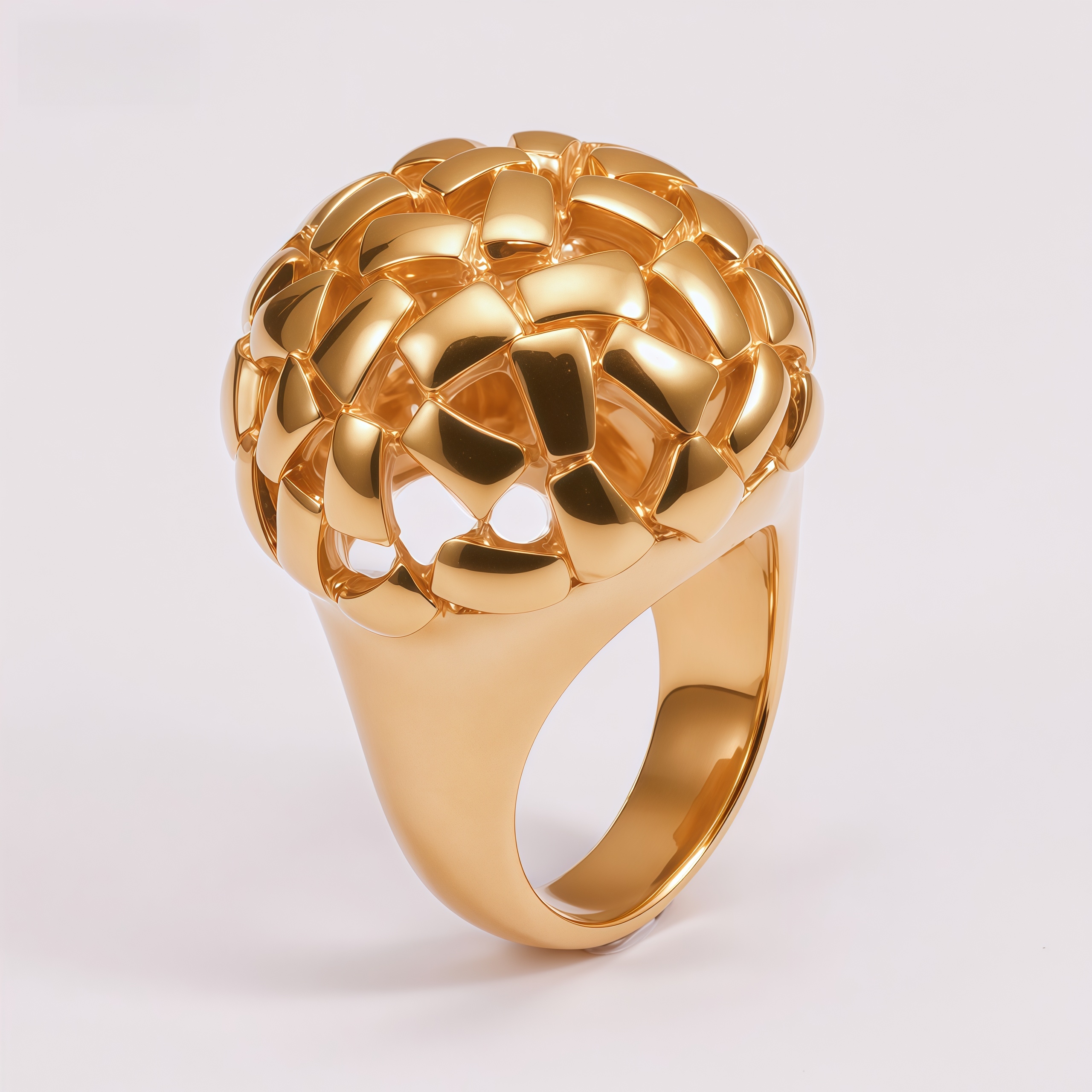 Women's Gold Stainless Steel Hollow Woven Spherical Ring | ML0124