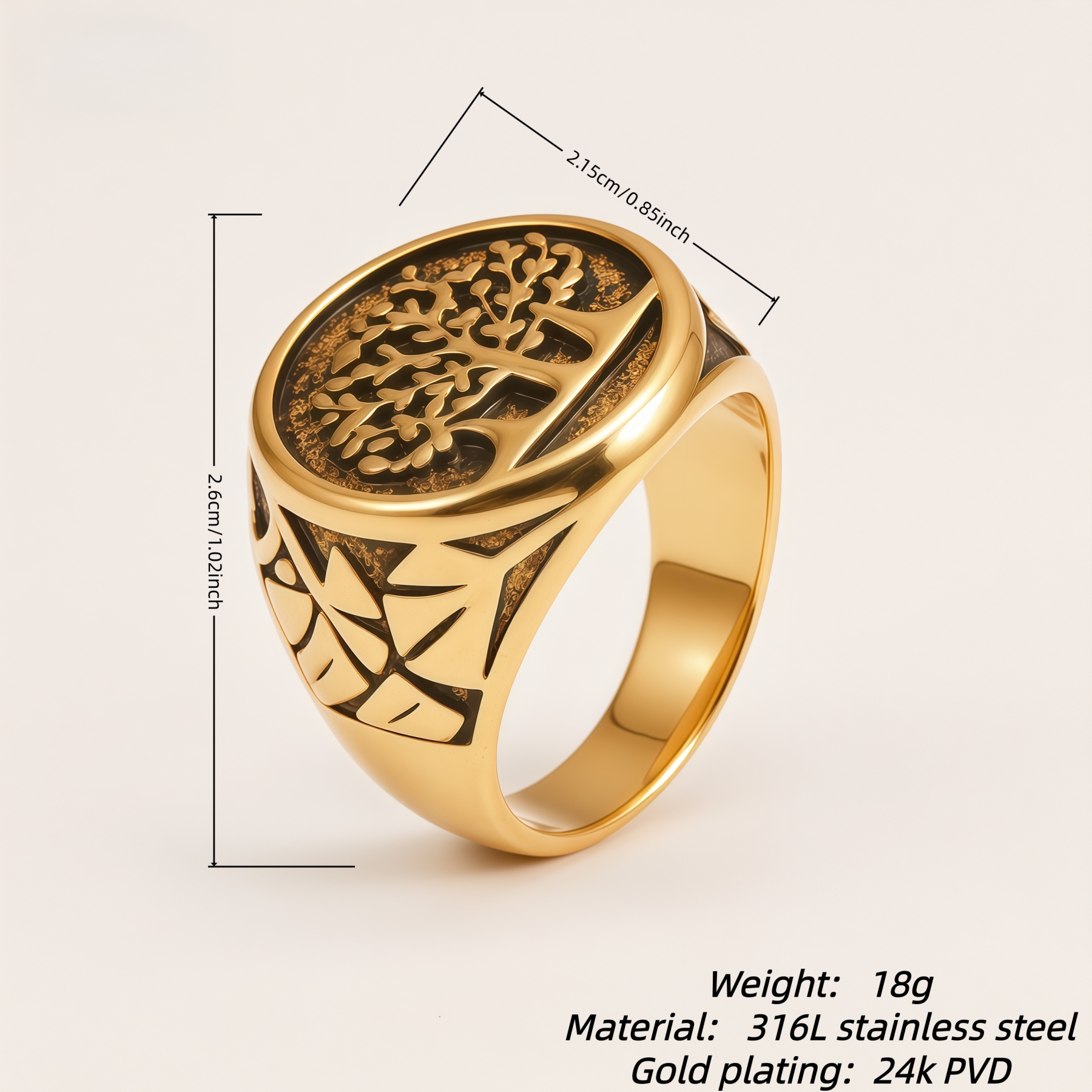 Men's Stainless Steel Tree of Life Signet Ring 