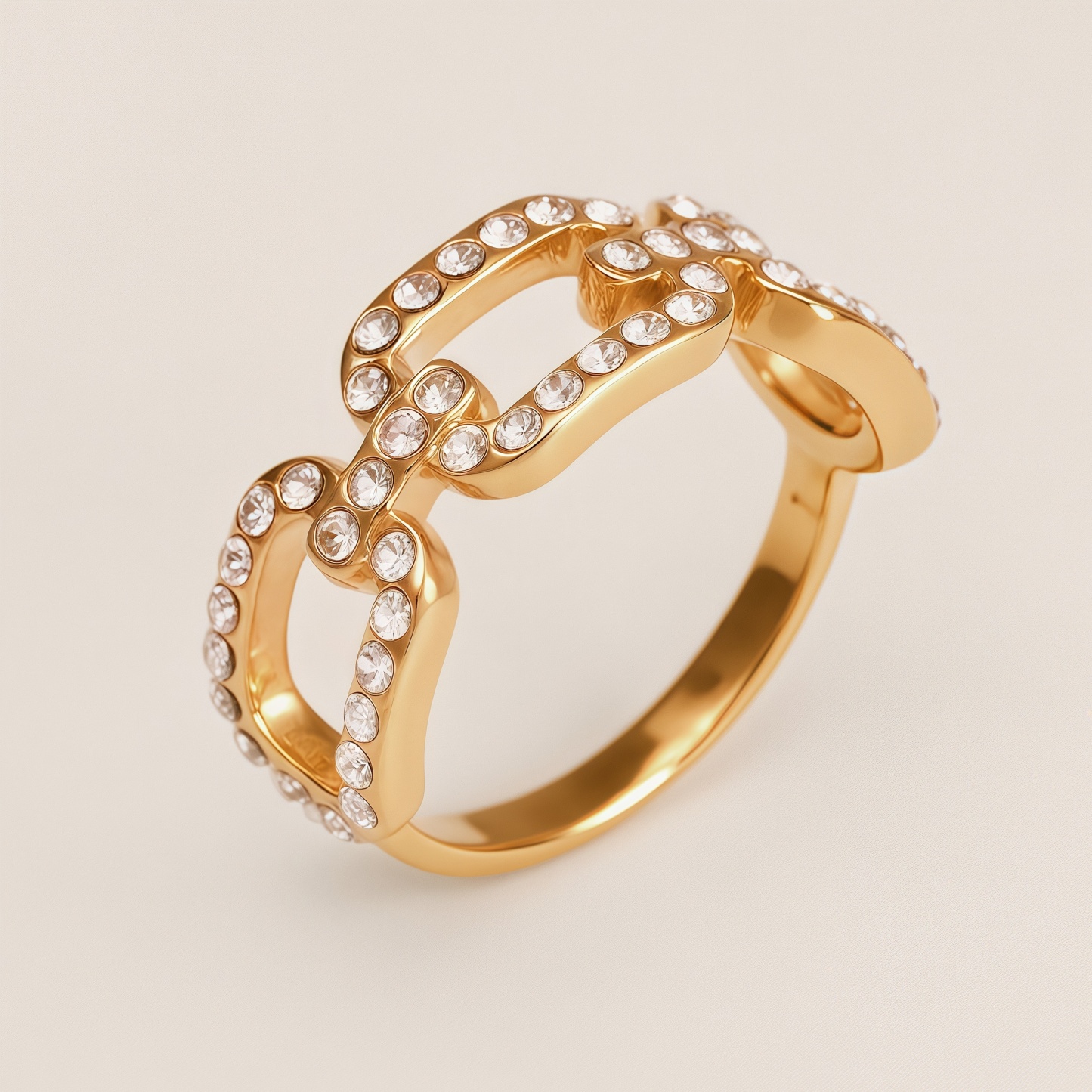 Diamond - Inlaid Chain - Shaped Stainless Steel Luxury Women's Ring | N002005J-JinBaoJewerly