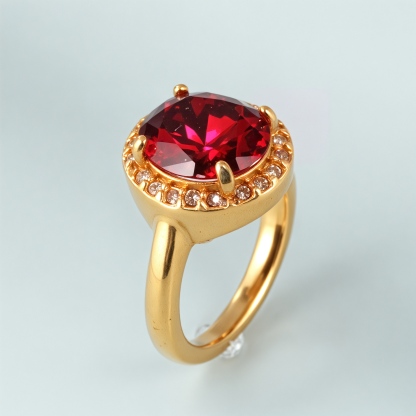 Elegant Gold Diamond-Encrusted Gemstones Stainless Steel Women's Ring丨PL50J-JinBaoJewerly