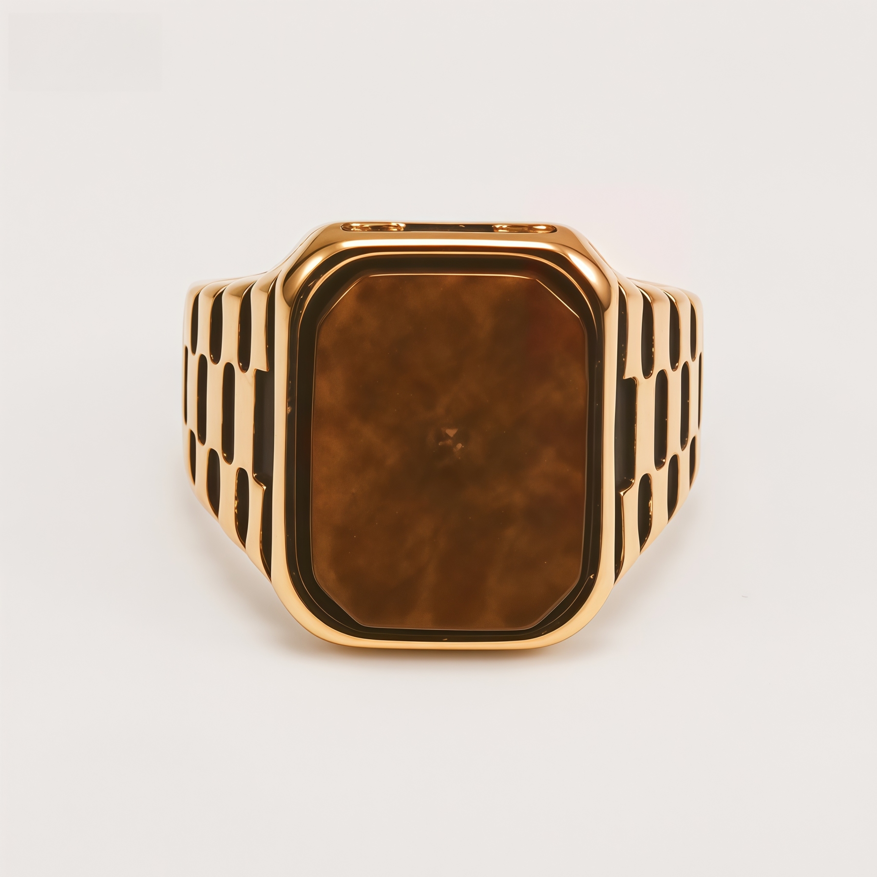 Vintage Square Stone Onyx Textured Band Multi Style Men's Ring | K002750