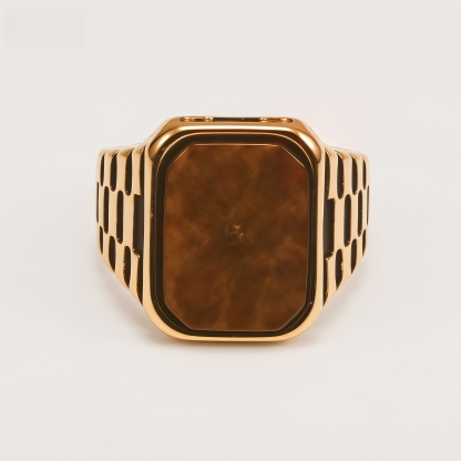 Vintage Square Stone Onyx Textured Band Multi Style Men's Ring | K002750