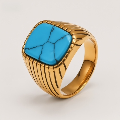 Classic Striped Stainless Steel Flat Gemstone Men's Ring | K00761JP