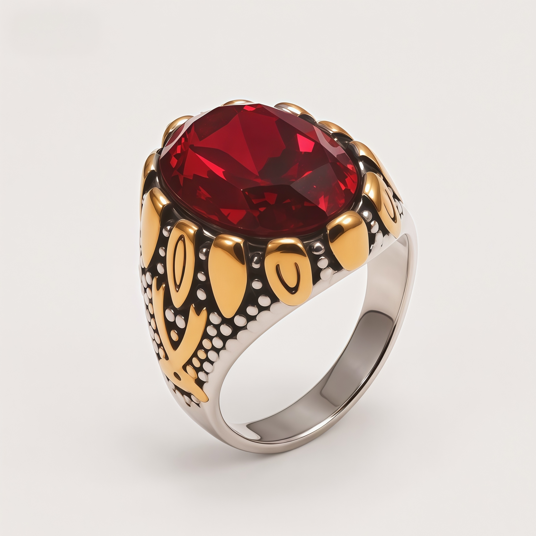 Men's Two-Tone Large Gemstone Vintage Pattern Bold Ring | K00717JJ