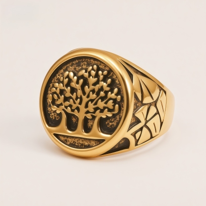 Men's Stainless Steel Tree of Life Signet Ring 