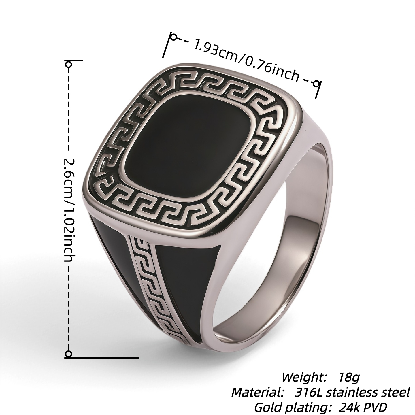 Greek Key Pattern Black Square Vintage Fashion Men's Ring | G002104