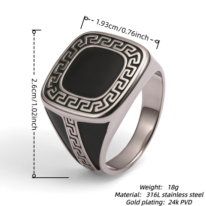 Greek Key Pattern Black Square Vintage Fashion Men's Ring | G002104