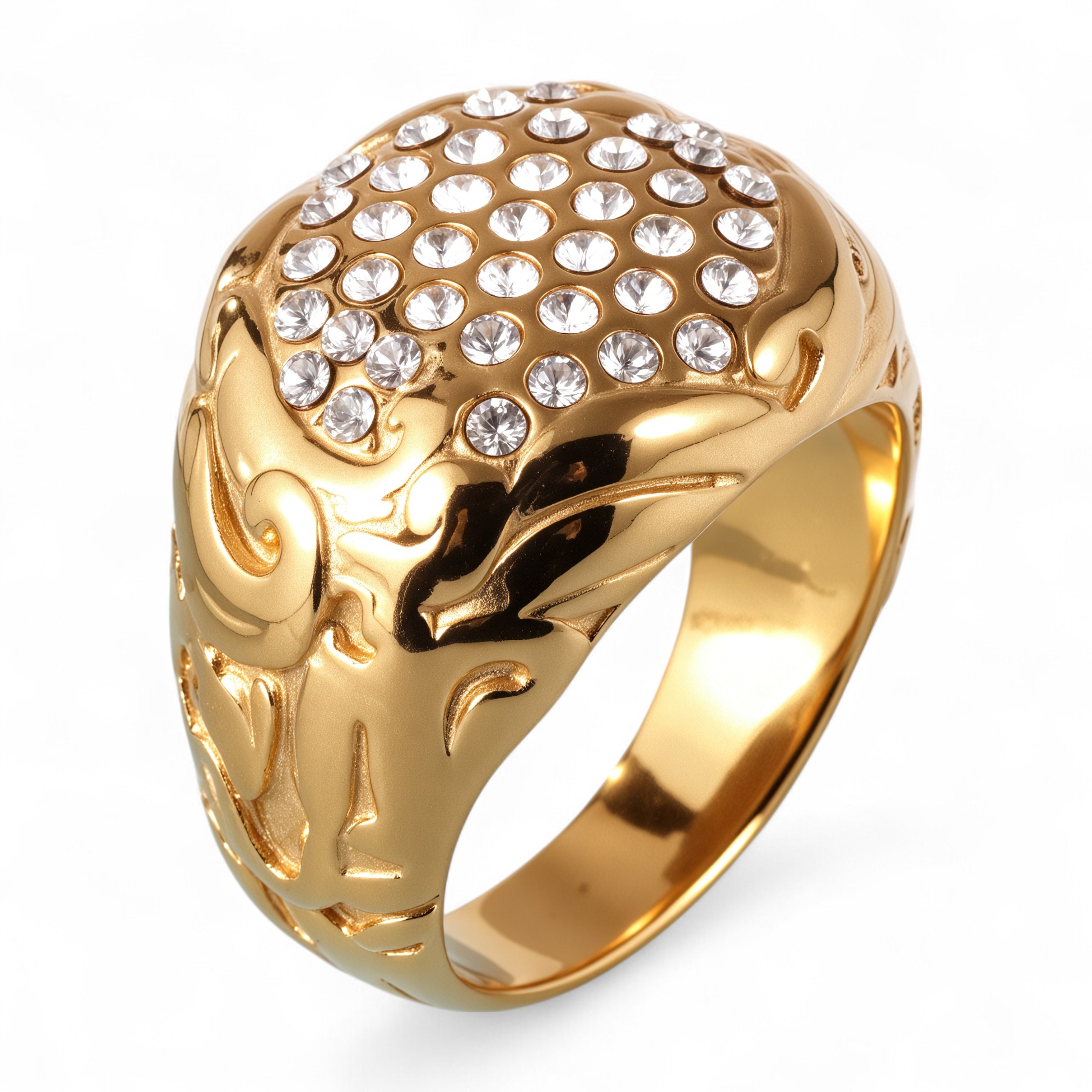 Luxury Design Gold Stainless Steel Ring With Sparkling Diamonds丨G005260-JinBaoJewerly