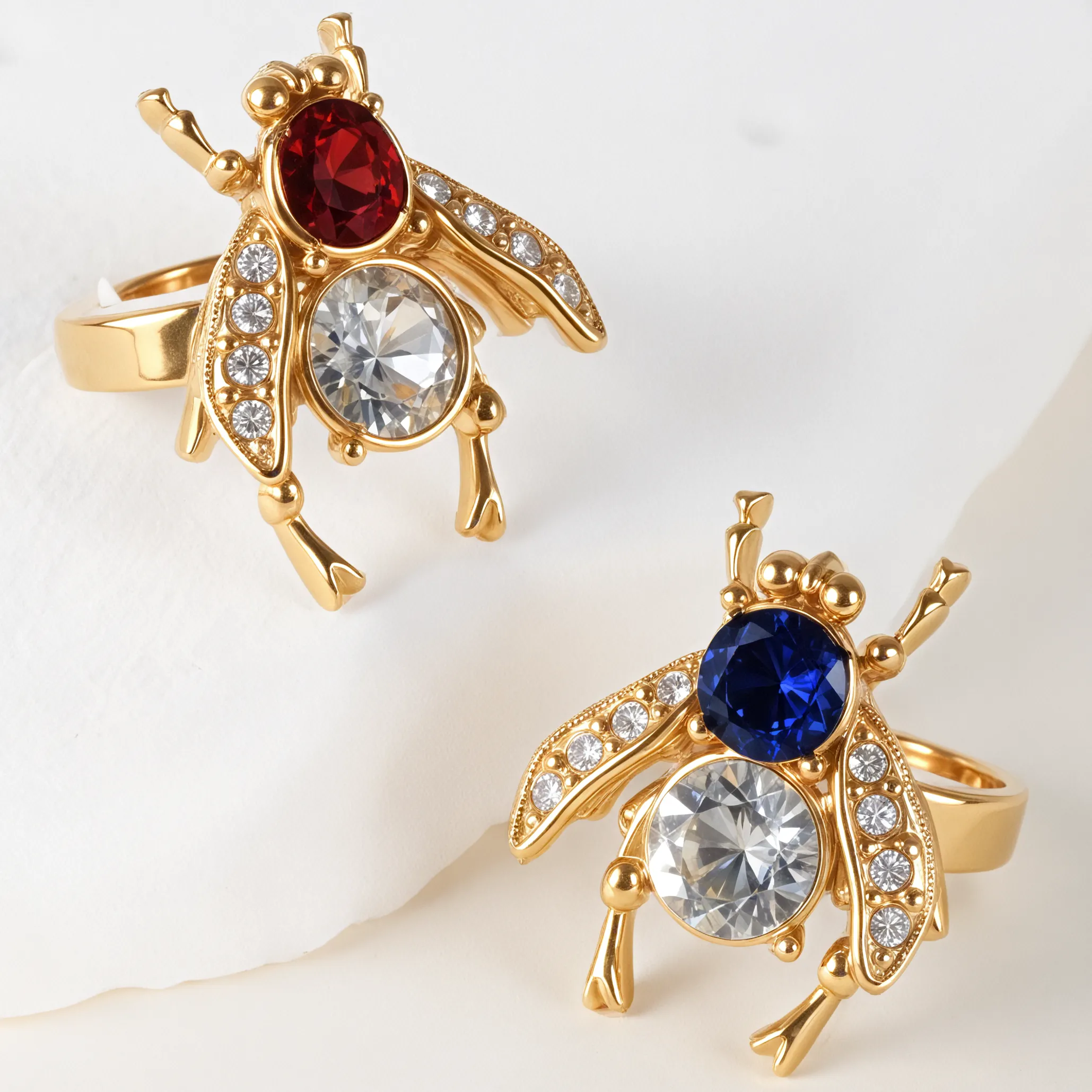 Luxury Gemstones Embellished With Cicada-Shaped Stainless Steel Women's Waterproof Ring丨K003673-JinBaoJewerly