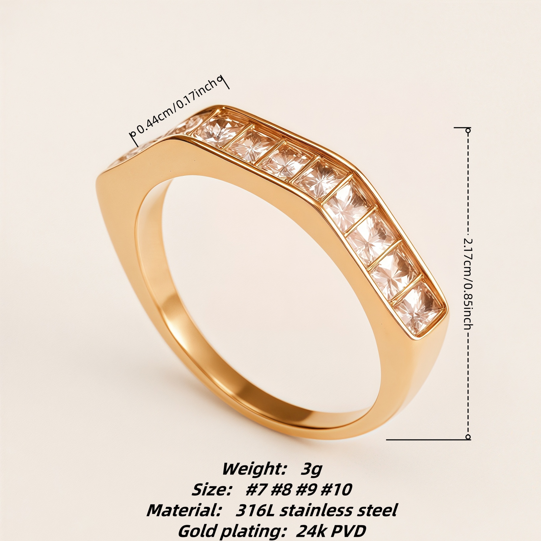 Geometric Square Diamond Stainless Steel Minimalist Luxury Women's Ring | N001986J-JinBaoJewerly