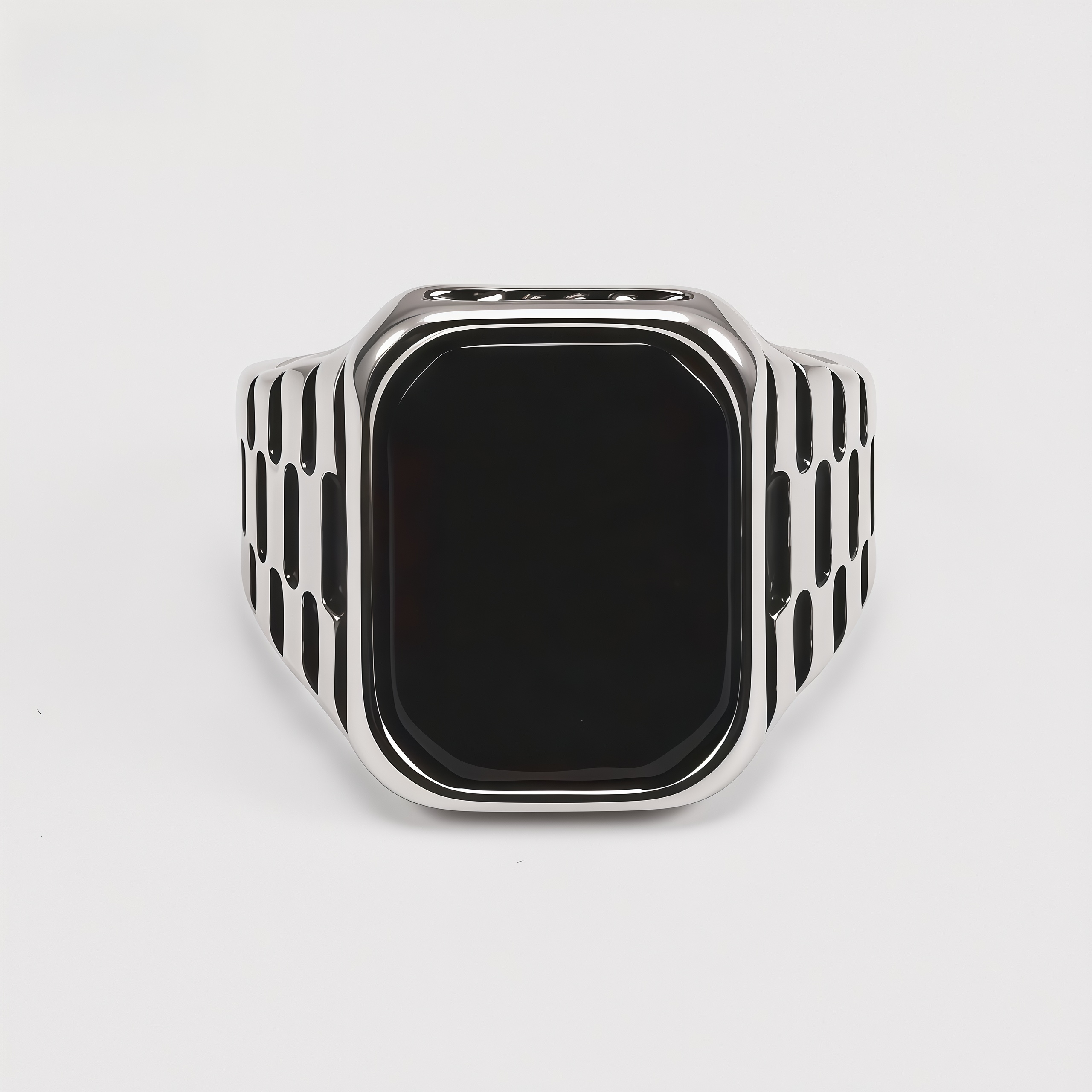 Vintage Square Stone Onyx Textured Band Multi Style Men's Ring | K002750