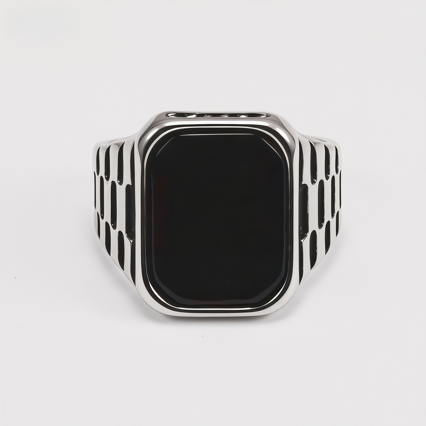 Vintage Square Stone Onyx Textured Band Multi Style Men's Ring | K002750