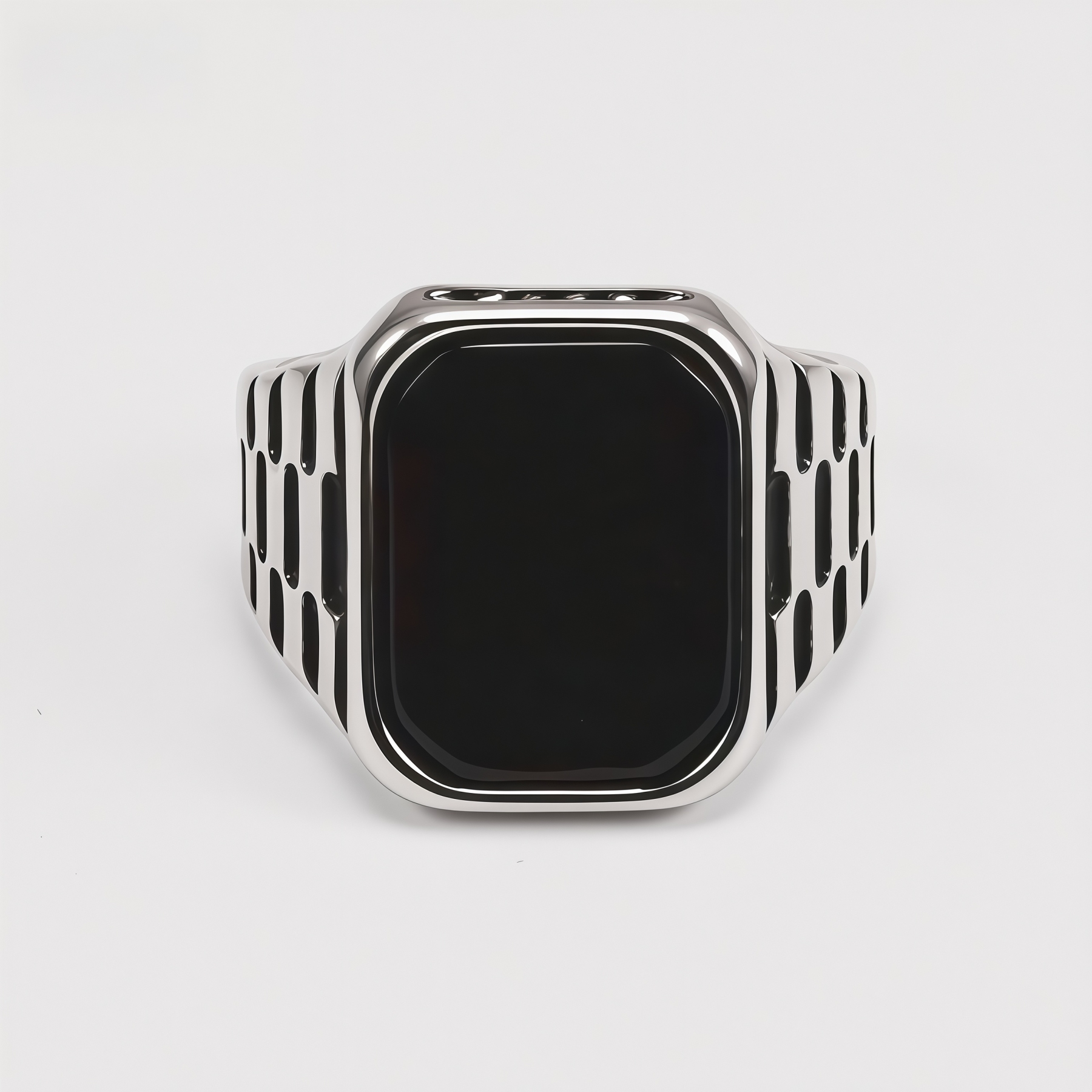 Vintage Square Stone Onyx Textured Band Multi Style Men's Ring | K002750